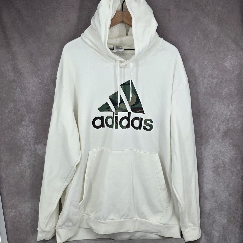 Adidas White Camo Fleece Pullover Hoodie 3X XXXL Logo Men's Cotton Blend Regular